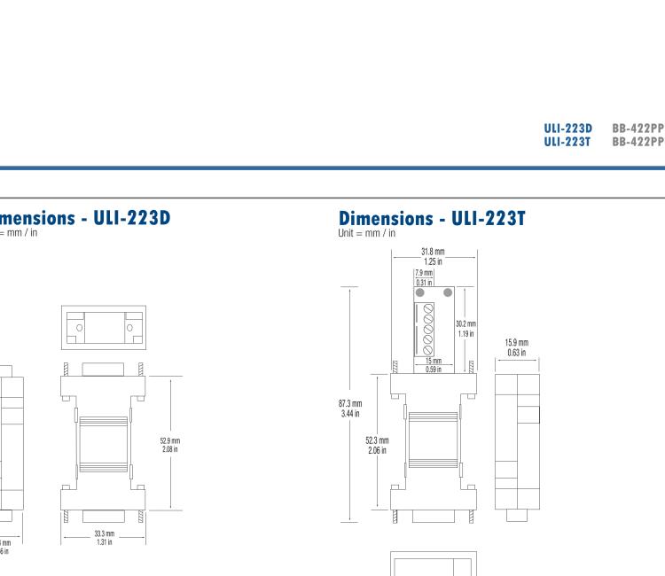 研華BB-422PP9TB ULI-223T RS-232（DB9母頭）至RS-422（接線端子）轉(zhuǎn)換器，端口供電