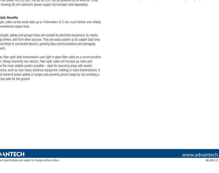 研華BB-9PFLST 串口轉換器，RS-232調制解調器DB9 F到MM光纖ST