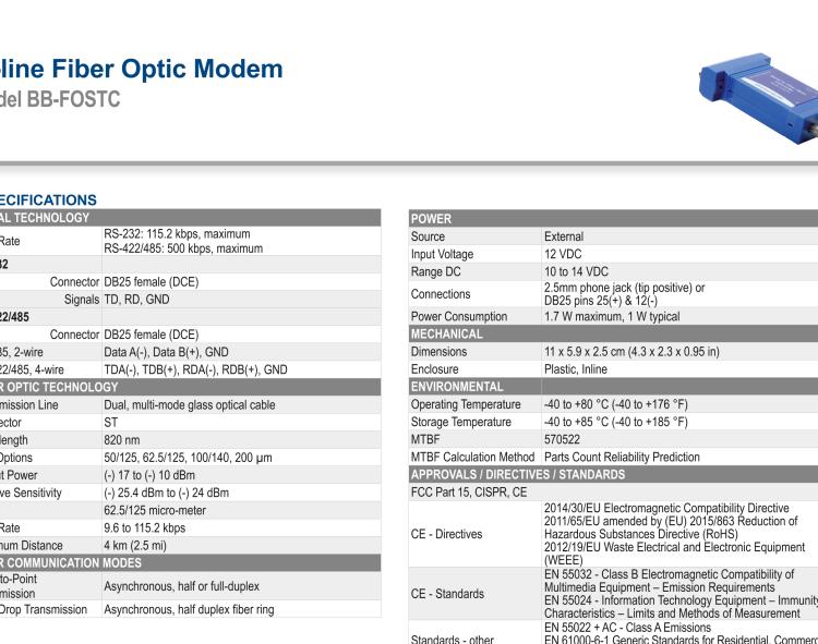 研華BB-FOSTC 串口轉(zhuǎn)換器，RS-232調(diào)制解調(diào)器DB25 F到MM光纖ST