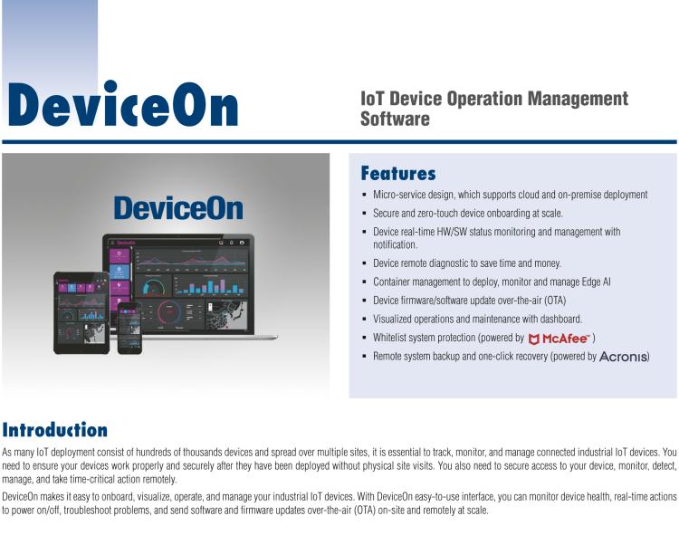 研華DeviceOn DeviceOn.DM是IoT設(shè)備管理，可遠(yuǎn)程管理連接的設(shè)備并提供集中式管理功能。